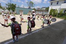 園庭での運動会の練習が始まりました。